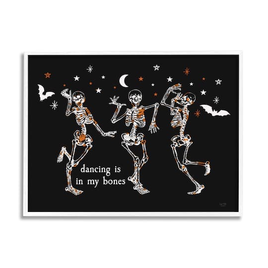 Stupell Industries 16" x 20" Dancing is in My Bones Skeletons White Framed Giclée Art